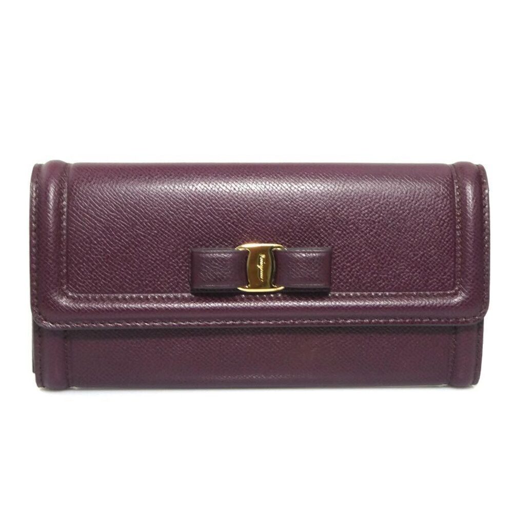 Salvatore Ferragamo long wallet Vara ribbon leather Bordeaux Purple